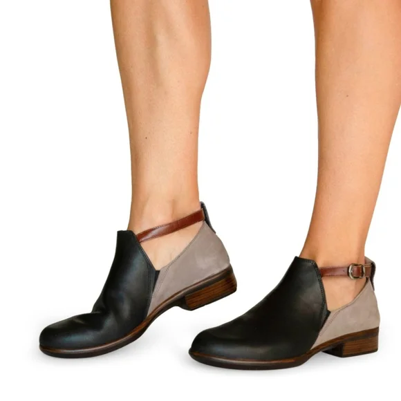 [ Naot Aura Kamsin Black Raven & Taupe Two Tone Leather Ankle Booties ] 39 | 8 - Picture 2 of 15